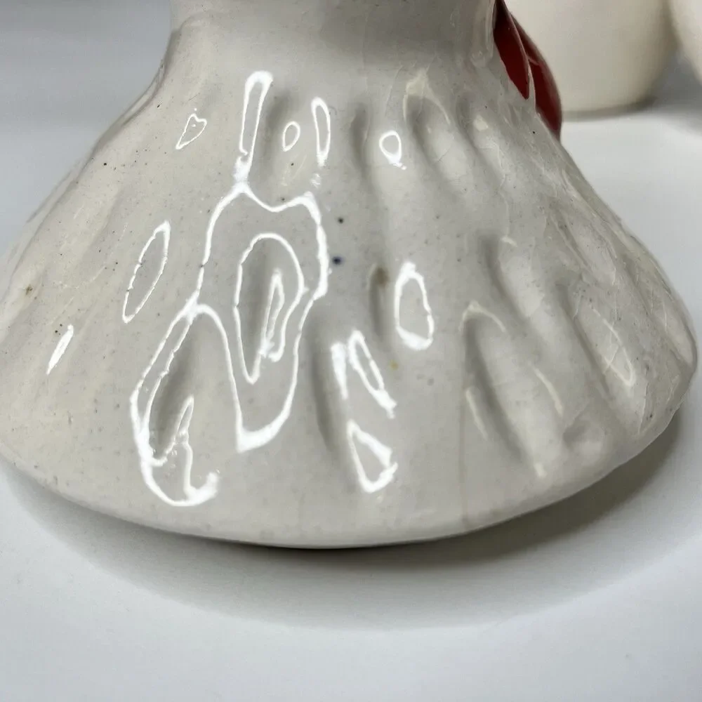 Vtg Rooster & Chicken Hen Coffee & Sugar Bowls Spanish Folk Art White Farmhouse